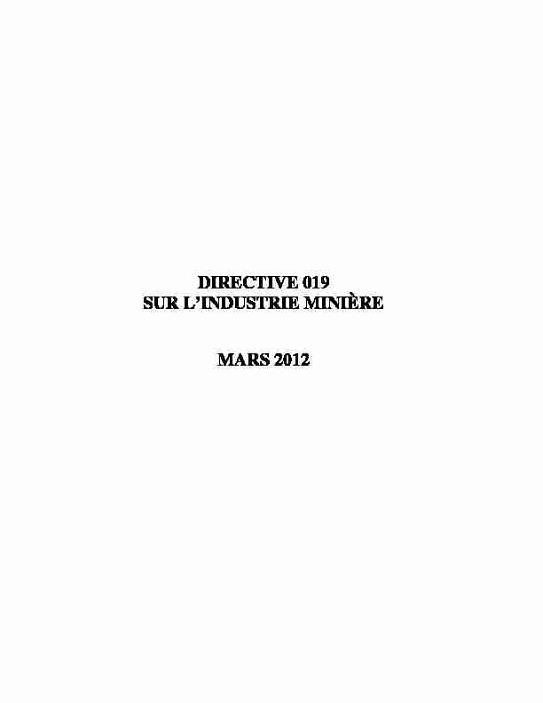 Directive 019 sur lindustrie minière – mars 2012