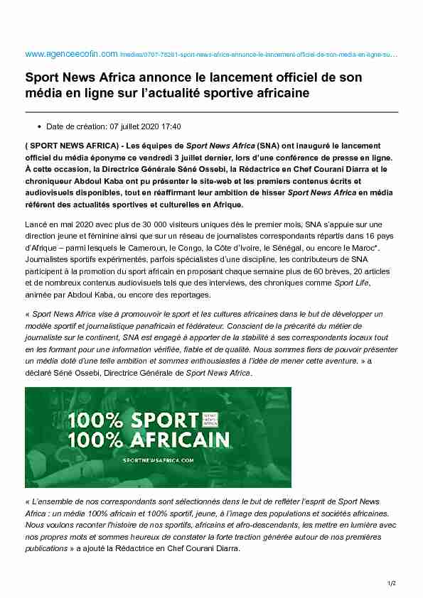 Sport News Africa annonce le lancement officiel de son média en