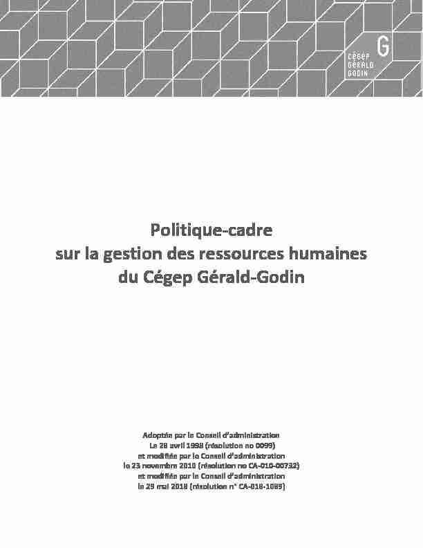 Politique-cadre sur la gestion des ressources humaines du Cégep