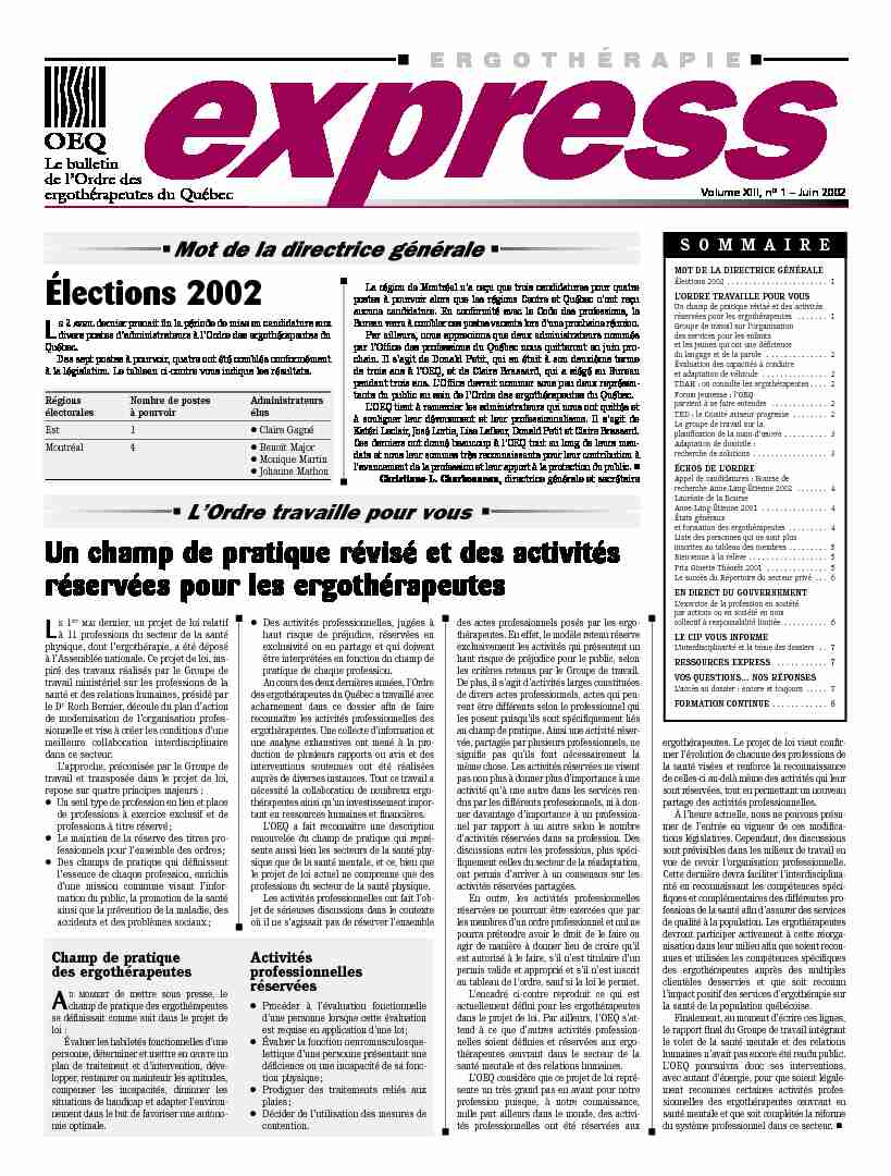 Ergothérapie express — Juin 2002