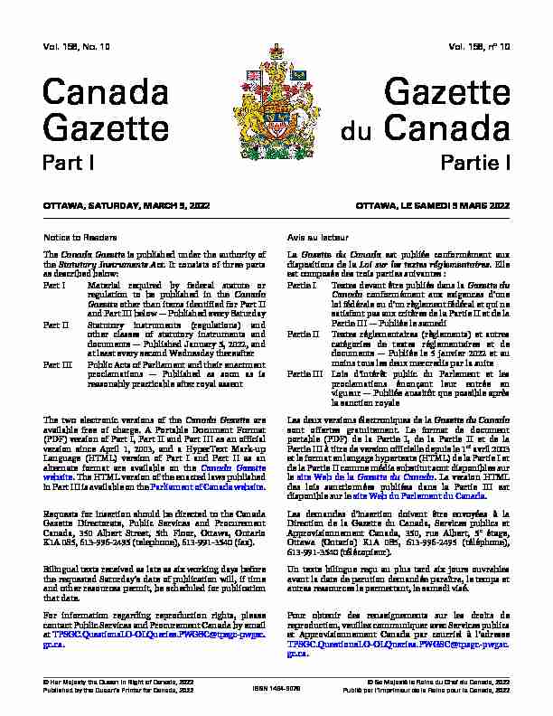 Canada Gazette Part I