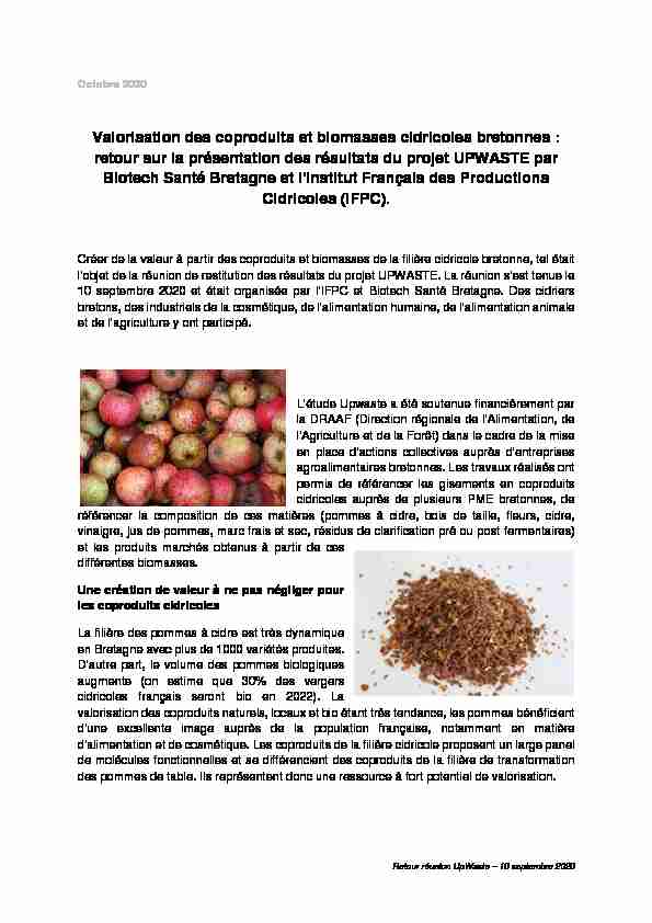 Valorisation des coproduits et biomasses cidricoles bretonnes