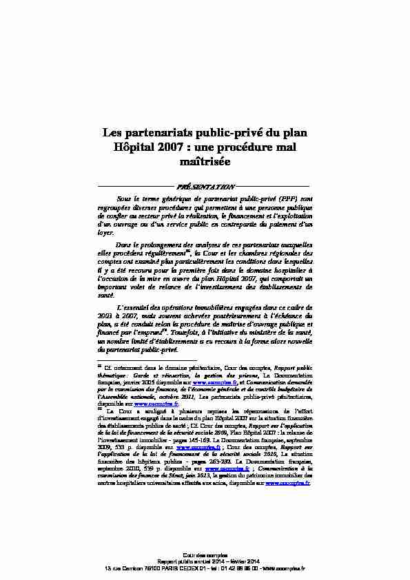 Les partenariats public-privé du plan Hôpital 2007 : une procédure