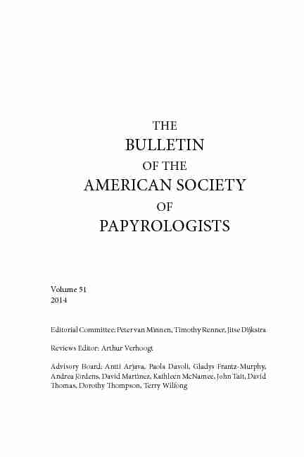 BulleTin AmericAn SocieTy PAPyrologiSTS