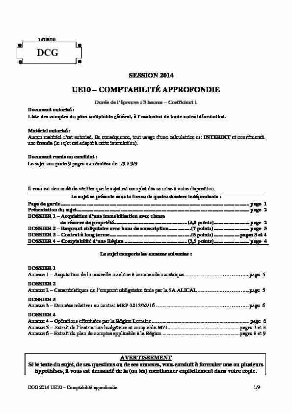 [PDF] UE10 – COMPTABILITÉ APPROFONDIE - DCG