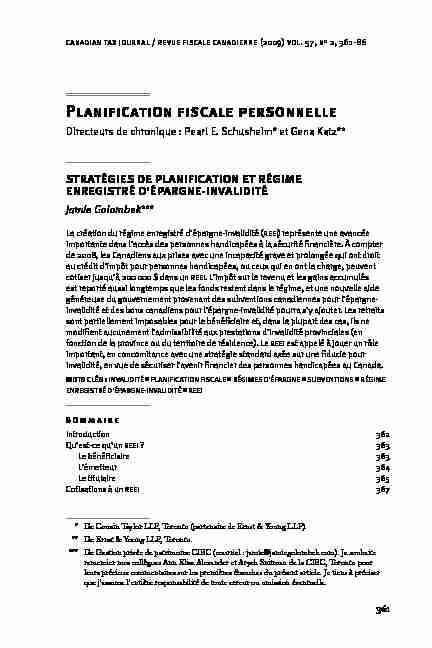 [PDF] PLAnIFICATIOn FISCALE pERSOnnELLE - Jamie Golombek