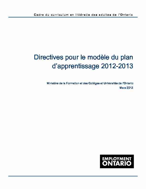 Directives pour le modèle du plan dapprentissage 2012-2013