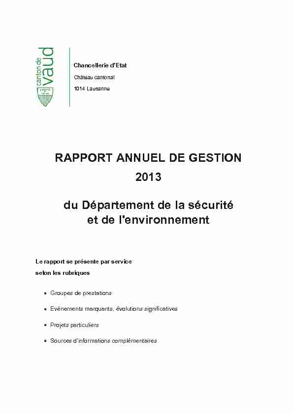 Rapport annuel de gestion 2013 au Département de la Sécurité et