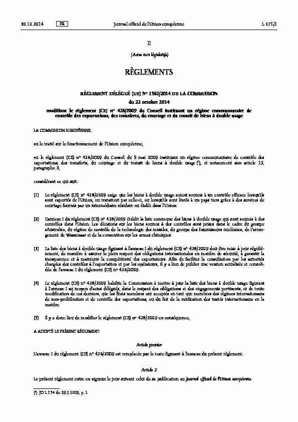 Règlement délégué (UE) no 1382/2014 de la Commission du 22