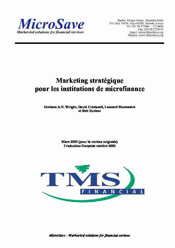 Marketing stratégique pour les institutions de microfinance