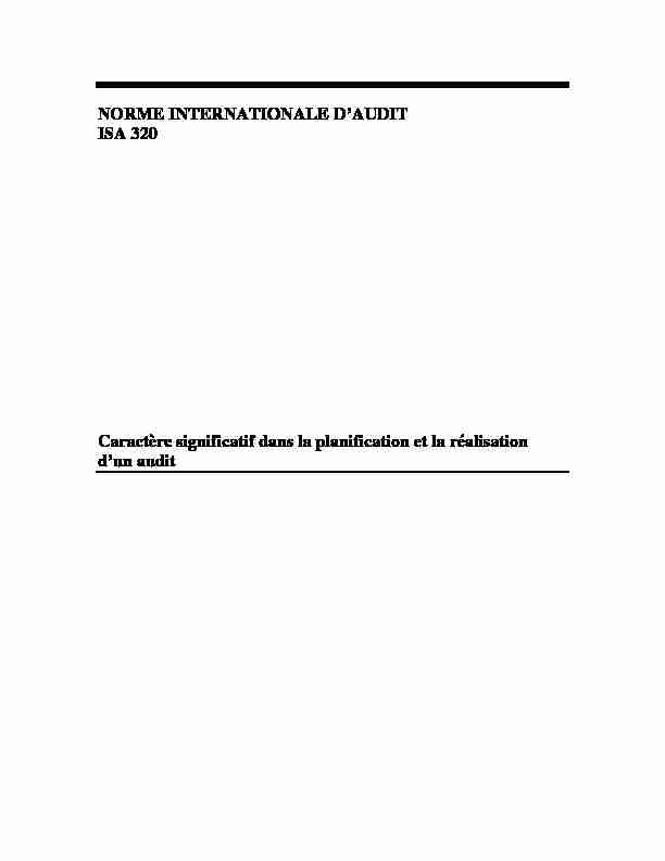 [PDF] ISA 320 : Caractère significatif dans la planification et la réalisation d