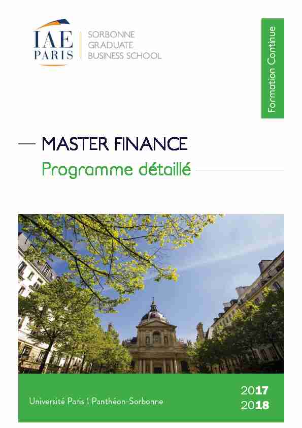 MASTER FINANCE Programme détaillé