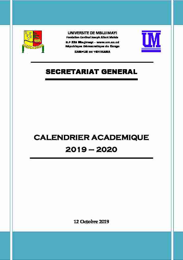 Calendrier Académique 2019-2020