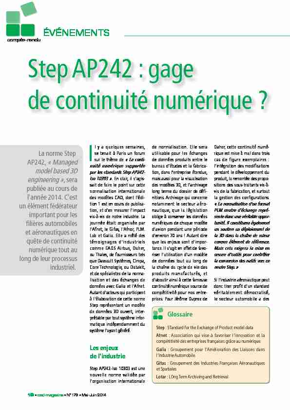 ÉVÉNEMENTS Step AP242 : gage de continuité numérique