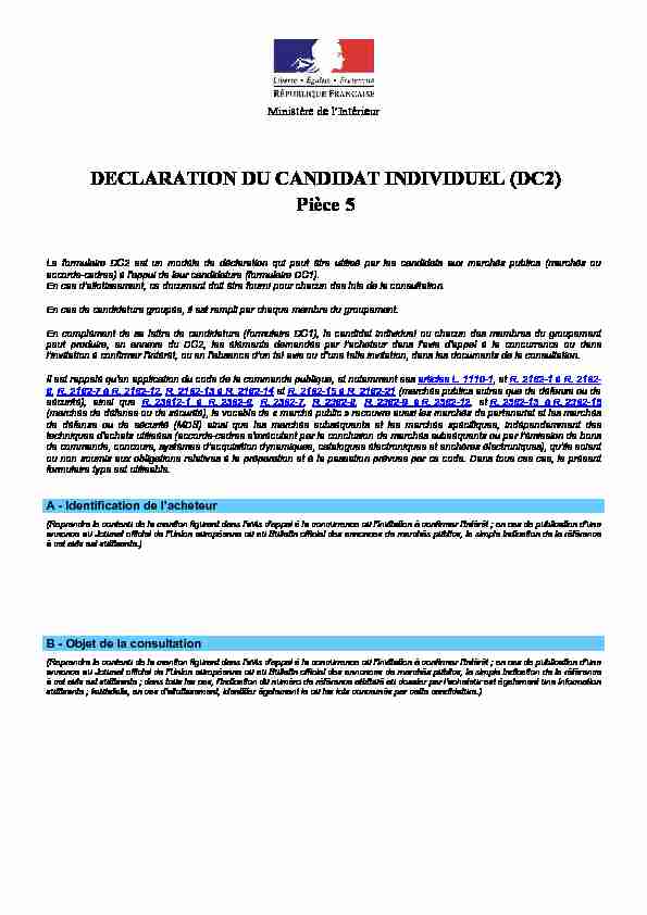DECLARATION DU CANDIDAT INDIVIDUEL (DC2) Pièce 5