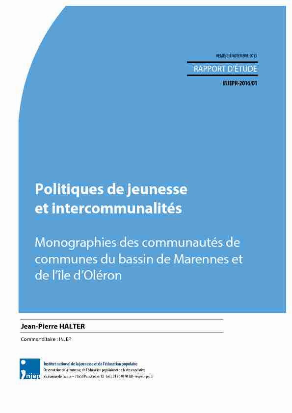 [PDF] Politiques de jeunesse et intercommunalités - INJEP