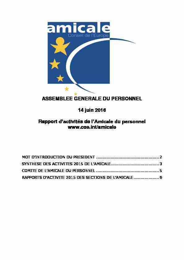 ASSEMBLEE GENERALE DU PERSONNEL 14 juin 2016 Rapport d