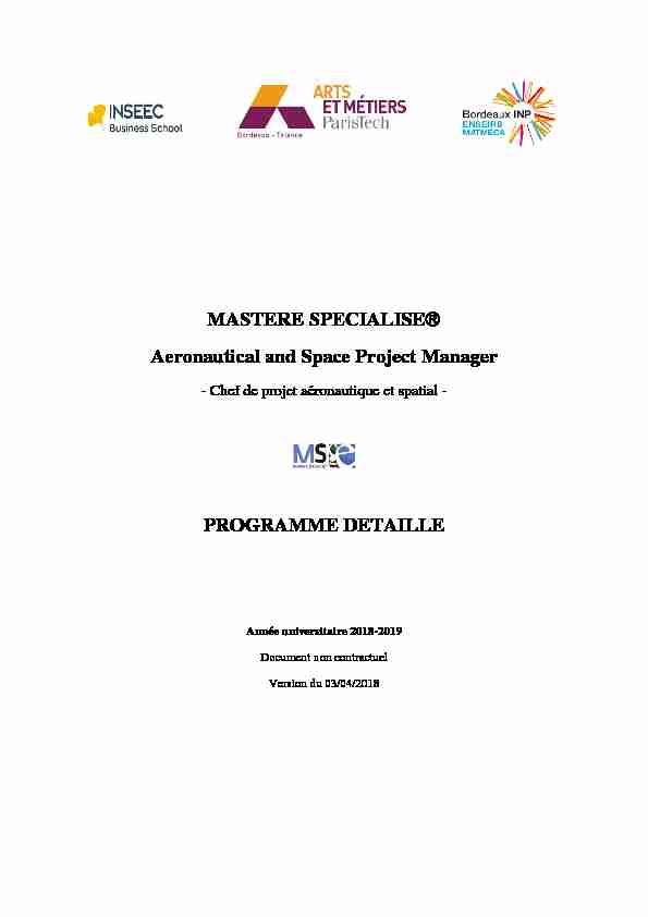 MASTERE SPECIALISE® Aeronautical and Space Project Manager