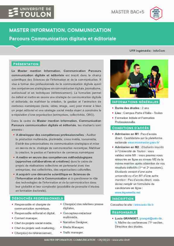 MASTER INFORMATION COMMUNICATION Parcours