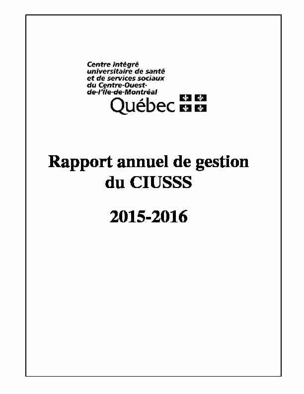 Rapport annuel de gestion du CIUSSS 2015-2016