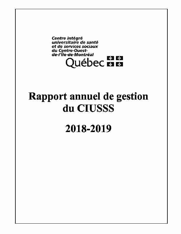 Rapport annuel de gestion du CIUSSS 2018-2019