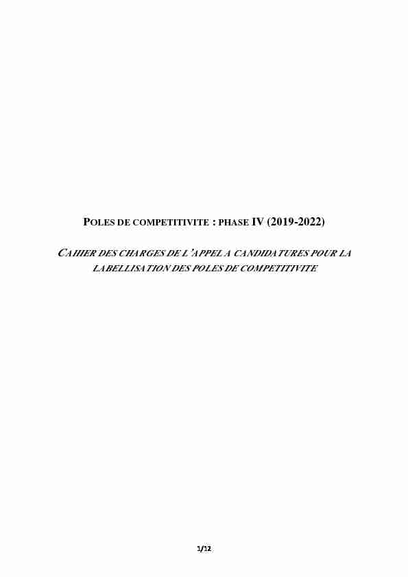 poles de competitivite : phase iv (2019-2022) - cahier des charges