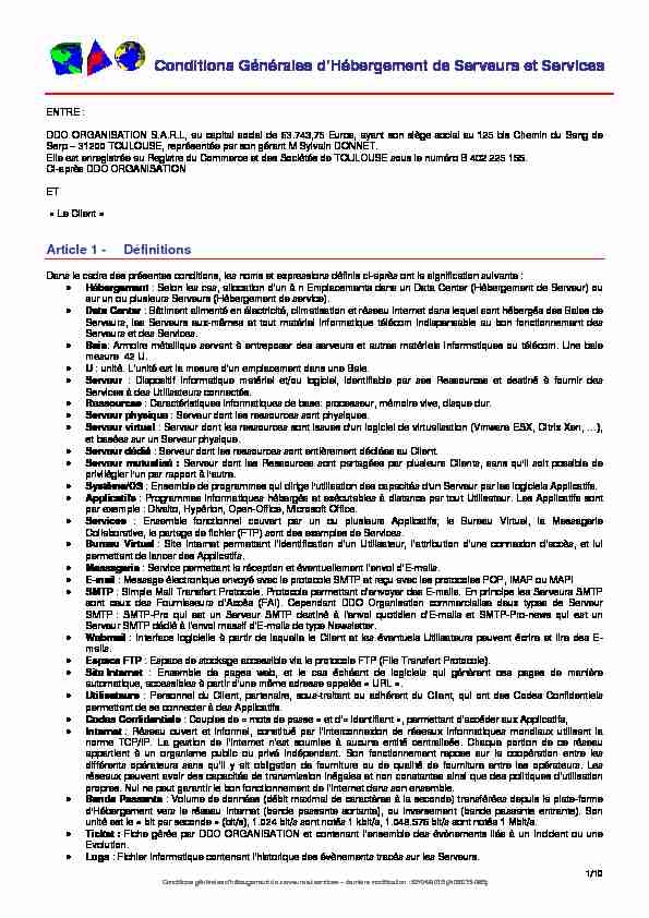 [PDF] Conditions générales dhébergement - DDO Organisation