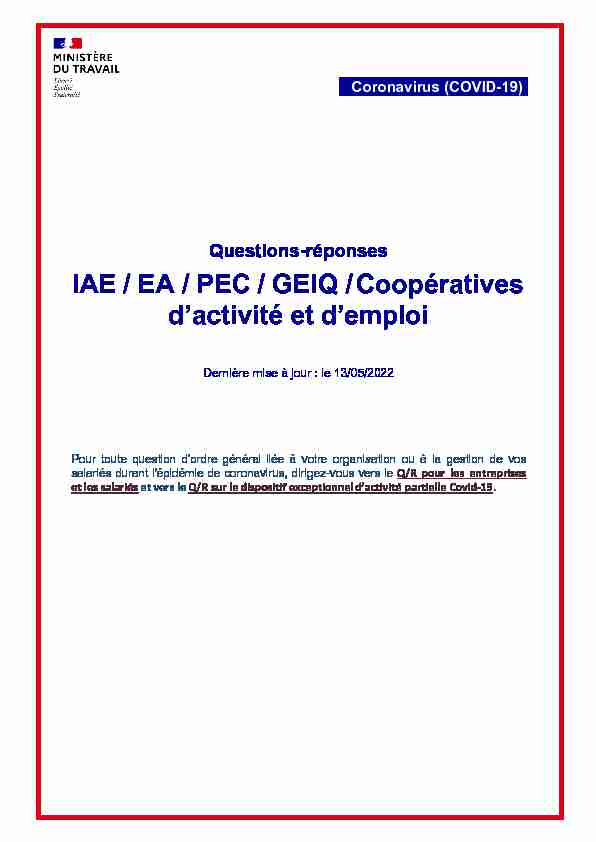 Questions-réponses IAE / EA / PEC / GEIQ / Coopératives d