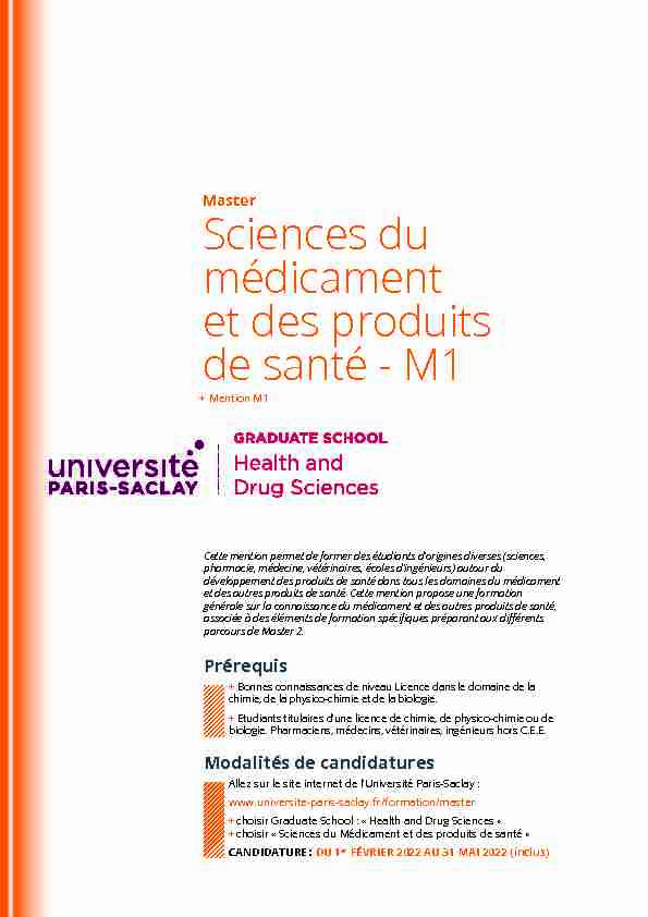 Sciences du médicament et des produits de santé - M1