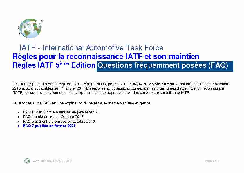 IATF - International Automotive Task Force Règles pour la