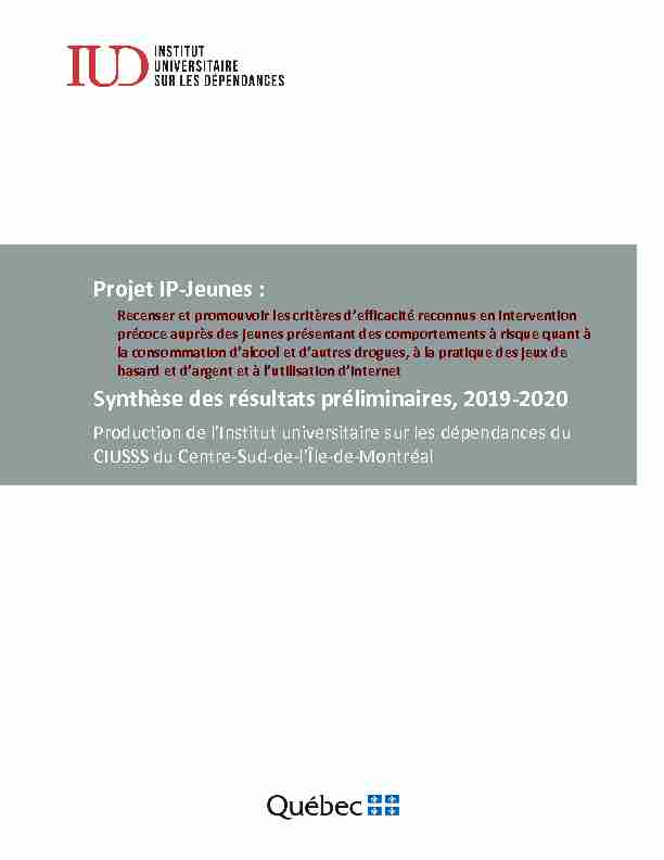 Projet IP-Jeunes : Synthèse des résultats préliminaires 2019-2020