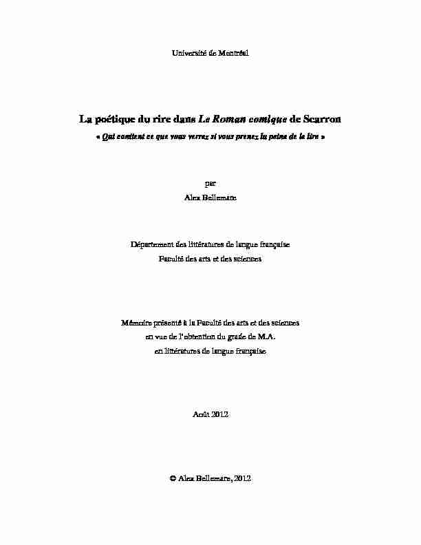 [PDF] La poétique du rire dans Le Roman comique de Scarron - Papyrus