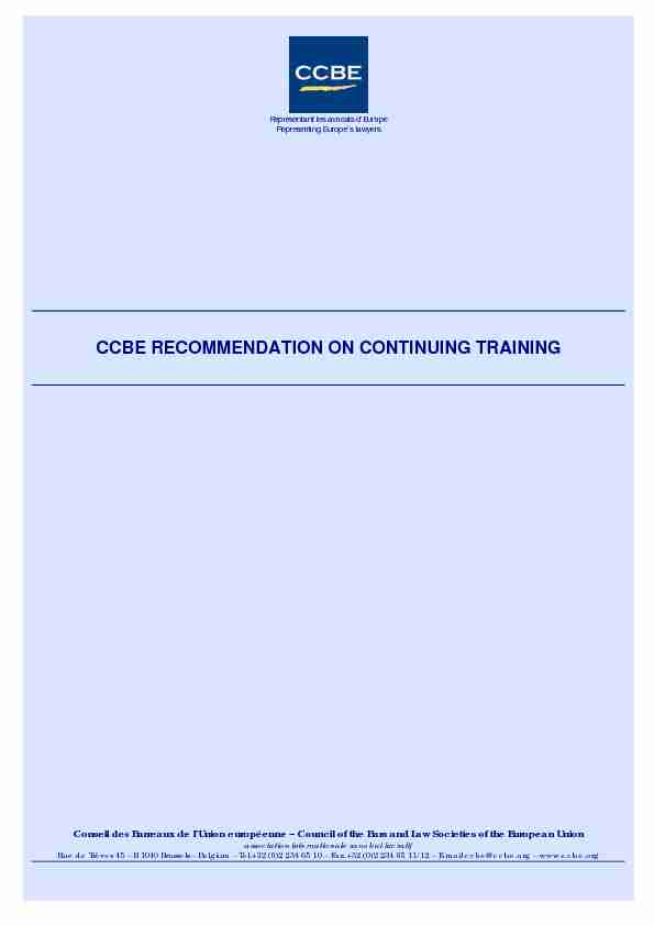 CCBE RECOMMENDATION ON CONTINUING TRAINING