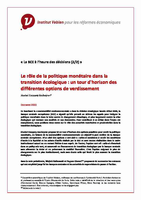 [PDF] Le rôle de la politique monétaire dans la transition  - Veblen Institute