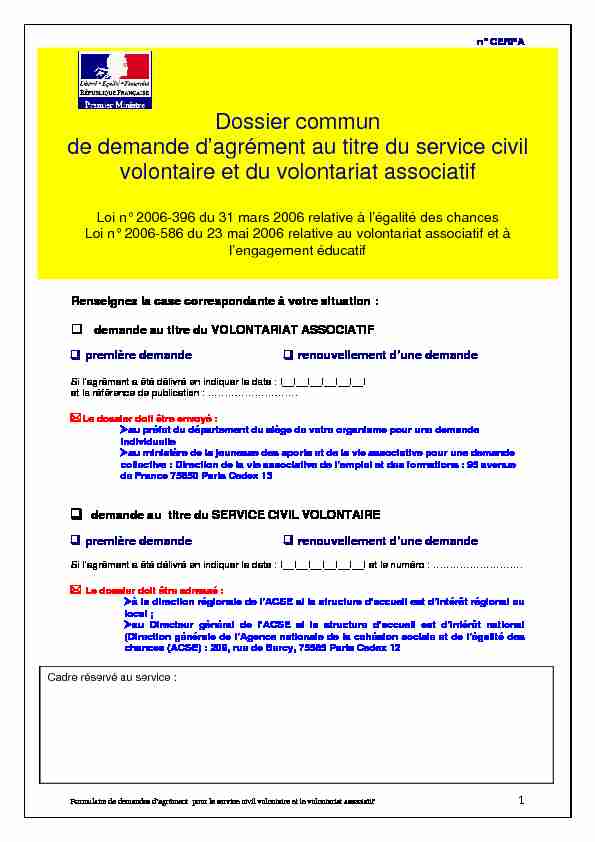[PDF] Dossier commun de demande dagrément au titre du service civil