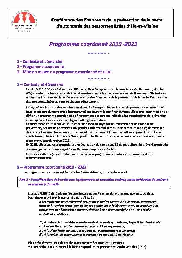 Programme coordonné 2019 -2023 - - - - - - - - - - - - - -