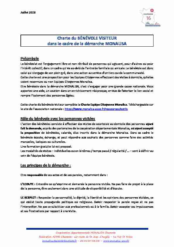 [PDF] Charte du BÉNÉVOLE VISITEUR dans le cadre de la  - MONALISA