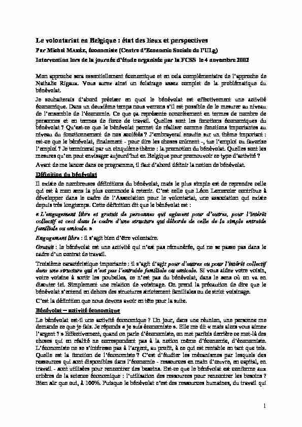 [PDF] Le volontariat en Belgique - Fédération des Services Sociaux