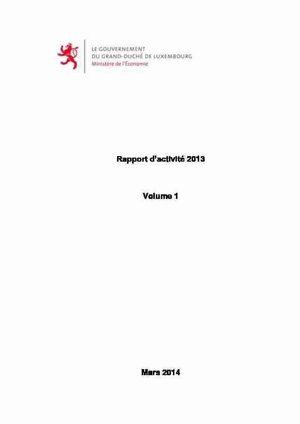 Rapport dactivité 2013 Volume 1 Mars 2014