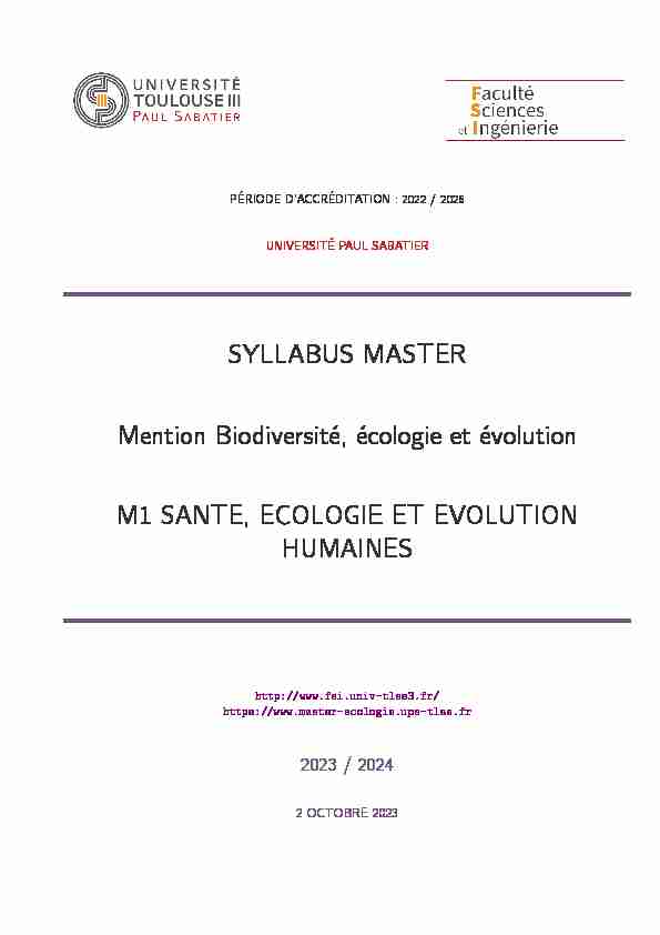 SYLLABUS MASTER Mention Biodiversité écologie et évolution M1