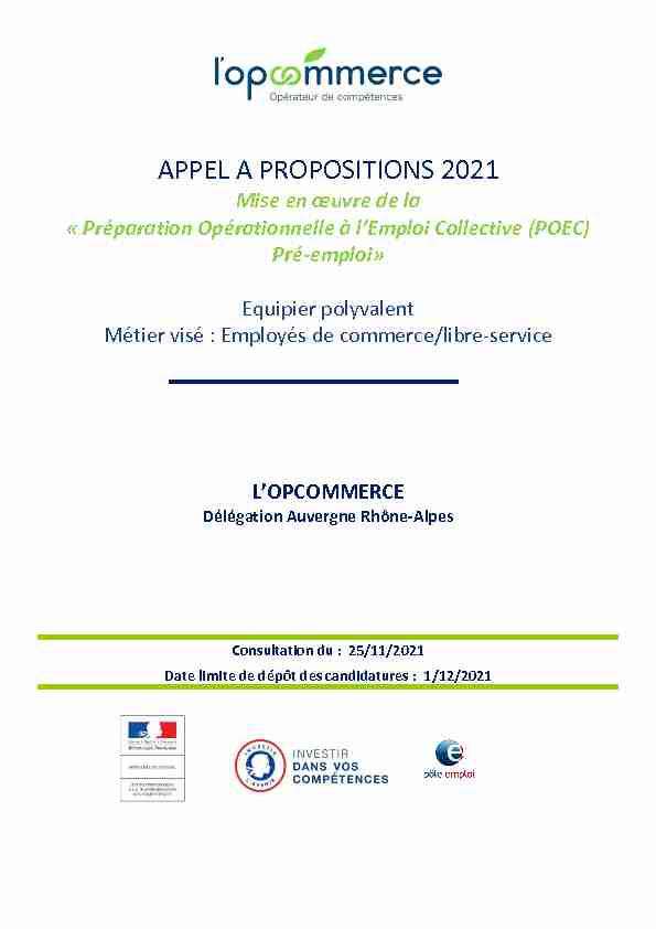 Appel à projet POEC Employé polyvalent Région Auvergne Rhone