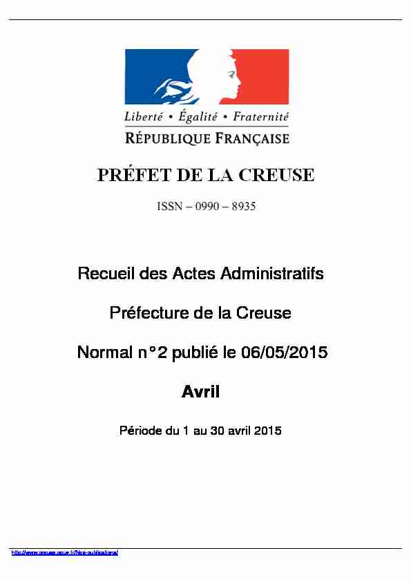 Recueil des Actes Administratifs Préfecture de la Creuse Normal n°2