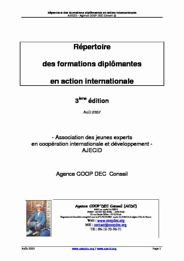 Répertoire des formations diplômantes en action internationale - 2007