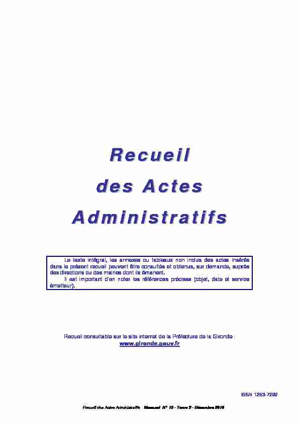 [PDF] Recueil des Actes Administratifs - Préfecture de la Gironde