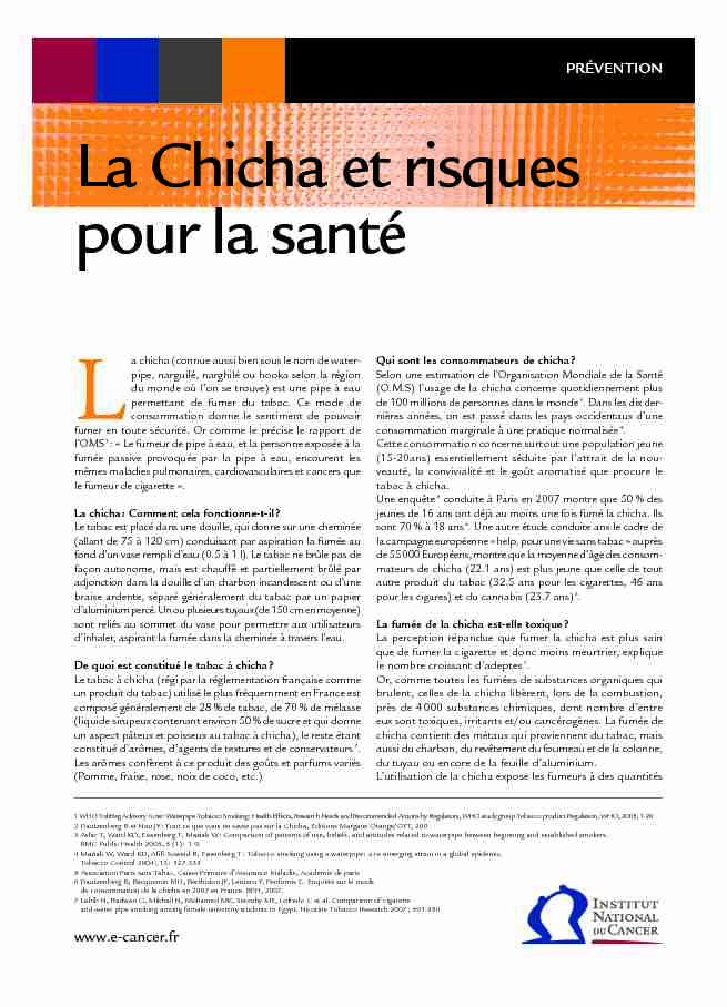 [PDF] La Chicha et risques pour la santé - Institut National Du Cancer