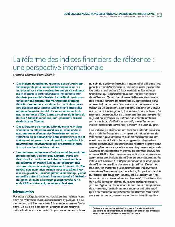 La réforme des indices financiers de référence : une