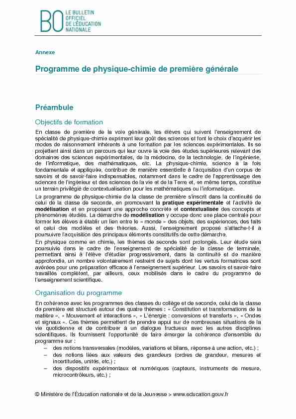 [PDF] Programme de physique-chimie de première générale
