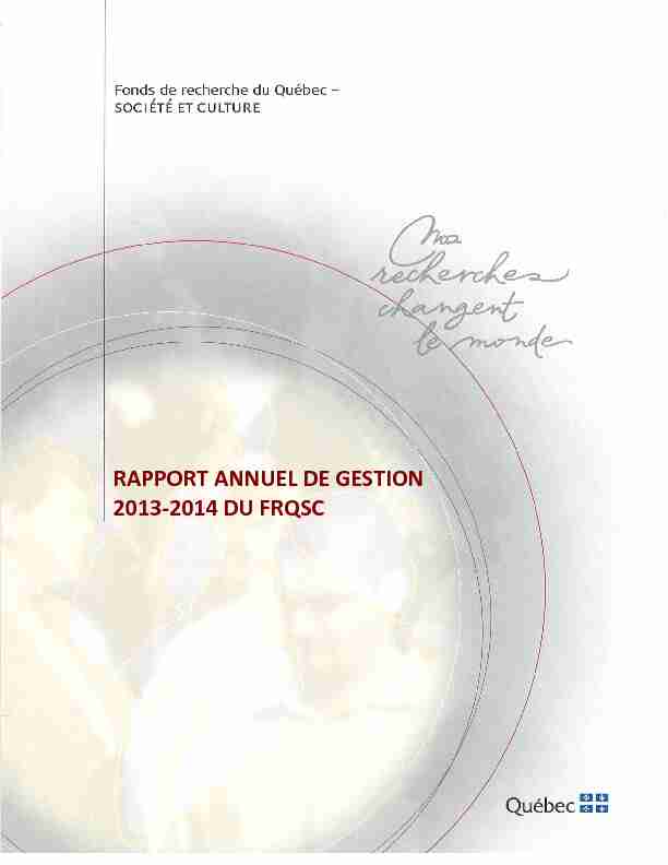 RAPPORT ANNUEL DE GESTION 2013-2014 DU FRQSC