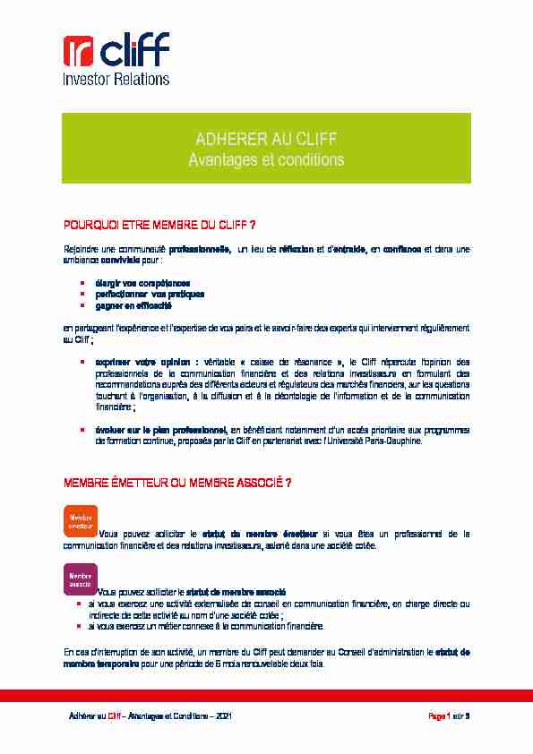 [PDF] ADHERER AU CLIFF Avantages et conditions - Cliff - Investor