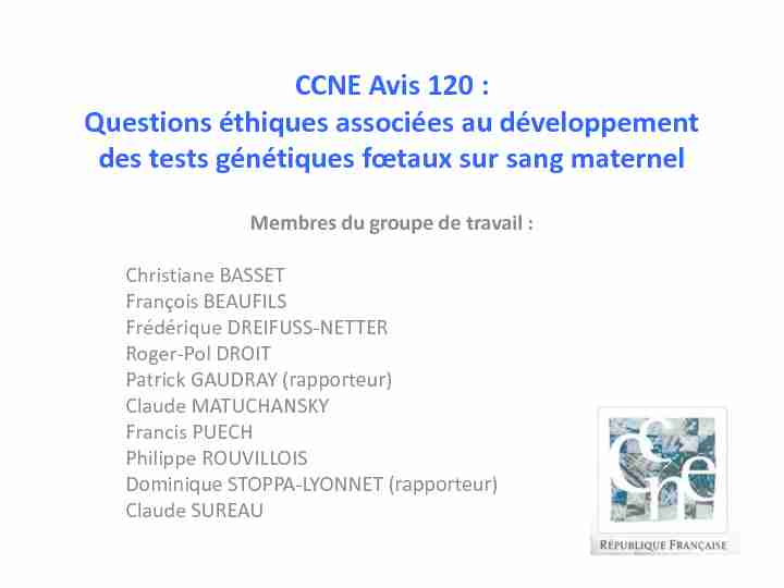 CCNE Avis 120 : Questions éthiques associées au développement